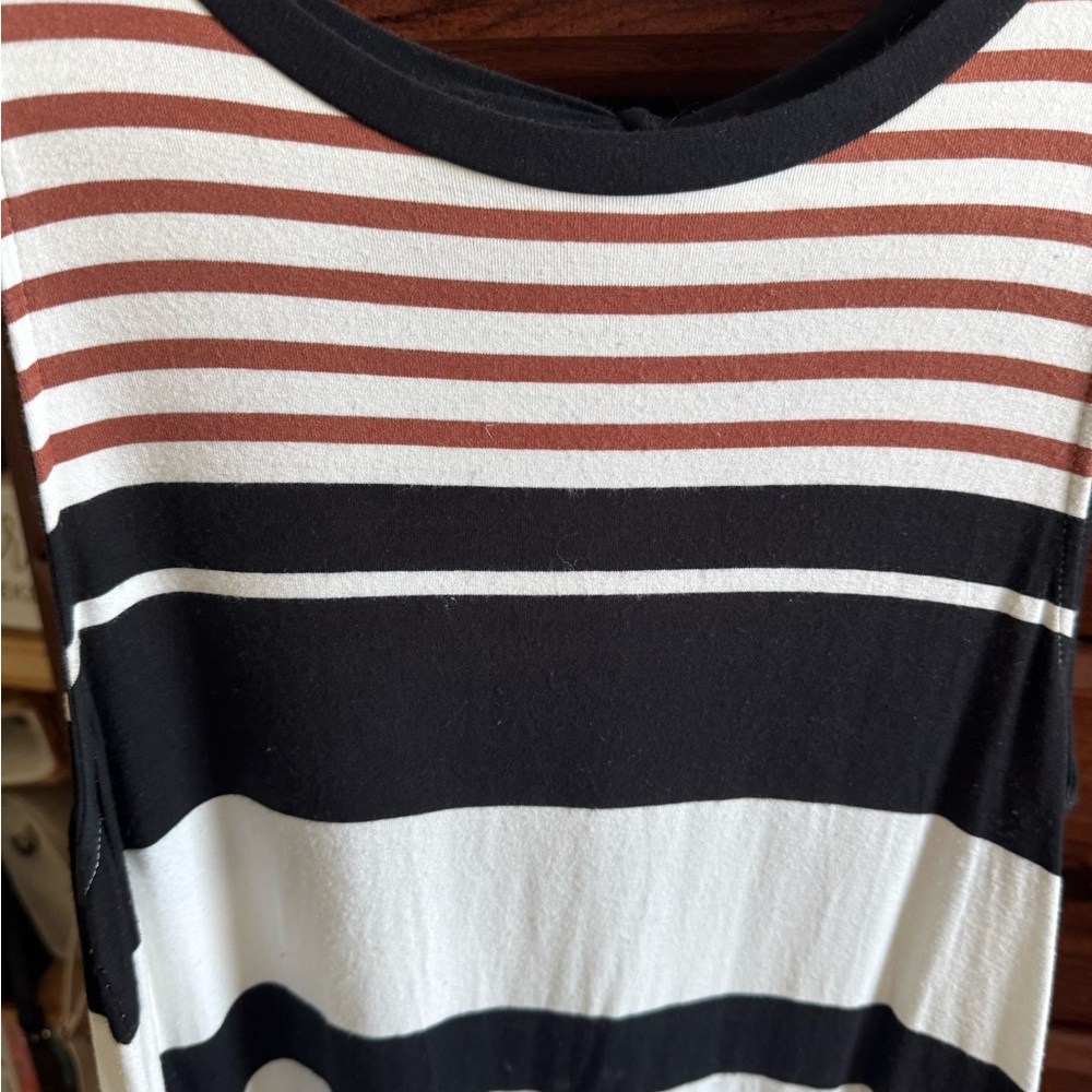 LOFT Striped Dress in Black, White, and Brown